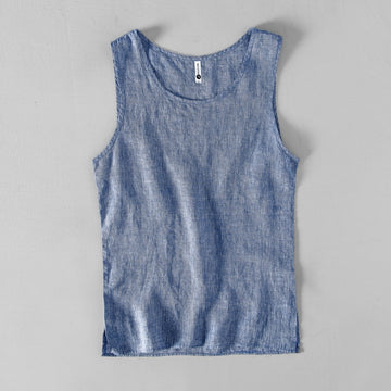 Riolio Pure Linen Sleeveless White Tank Top Men Summer Solid Breathable Vest Tees Casual Man Vests